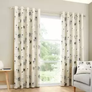 Image of Fusion Dotty Sheep Print 100% Cotton Eyelet Lined Curtains, Natural, 66 x 90 Inch