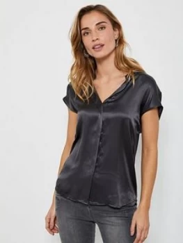 Image of Mint Velvet Silk Satin Front Top - Grey