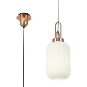 Image of Luminosa 1 Light Pendant E27 With 20cm Tubular Ribbed Glass, Opal Copper, Matt Black