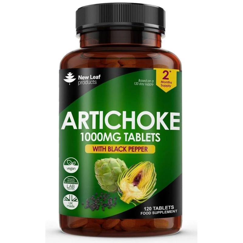Image of New leaf health Artichoke Extract 1000mg Tablets - 120 High Strength Tablets With Black Pepper Green unisex