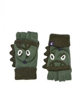 Image of Joules Boys Knitted Chummy Dino Gloves - Green
