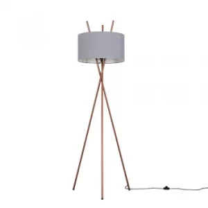 Image of Crawford Copper Tripod Floor Lamp with XL Dark Grey Reni Shade