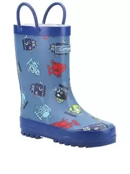 Image of Cotswold Childrens Robot Wellington Boots - Blue, Size 7 Younger