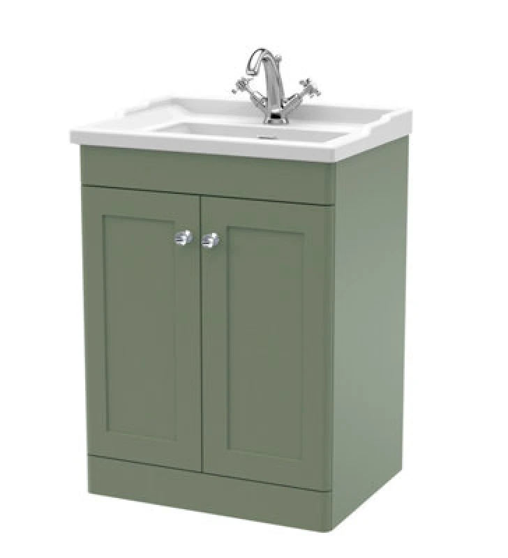 Image of Classique Floor Standing 2 Door Vanity Unit with Ceramic Basin Satin Green
