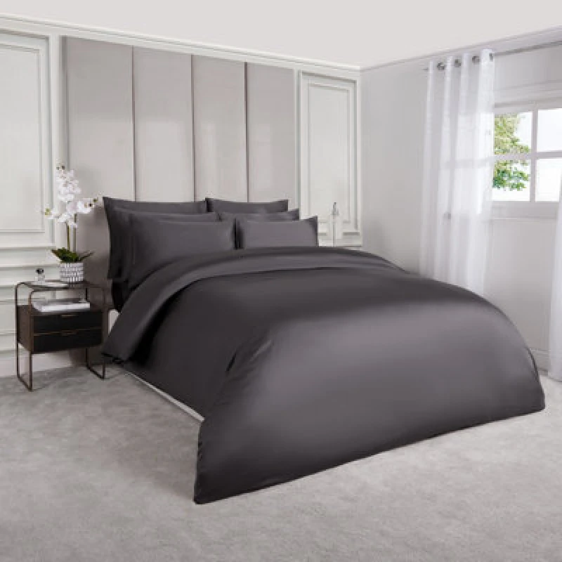 Image of OHS OHS 220 Thread Count Hotel Luxury Premium Quality Cotton Soft Duvet Cover Set in Charcoal Size: Single Charcoal Single Unisex 5027434157136