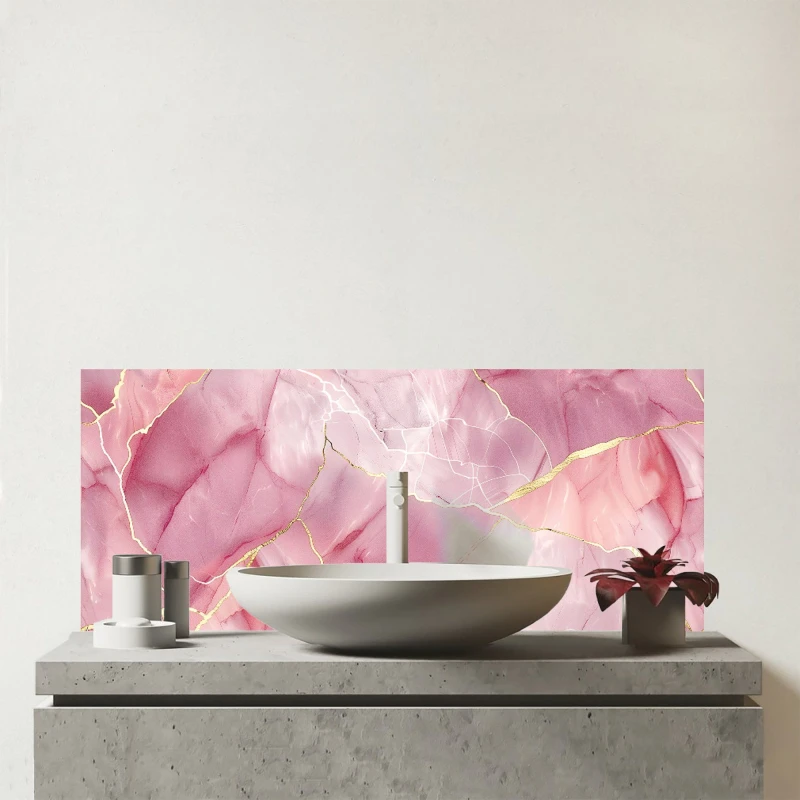 Image of Warren Reed - Designer Light Rose Marble Effect Glass Bathroom Splashback in Grey Grey Unisex