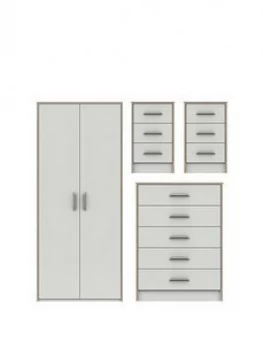 Image of Brianne Ready Assembled 4 Piece Package - 2 Door Wardrobe, 5 Drawer Chest And 2 Bedside Chests