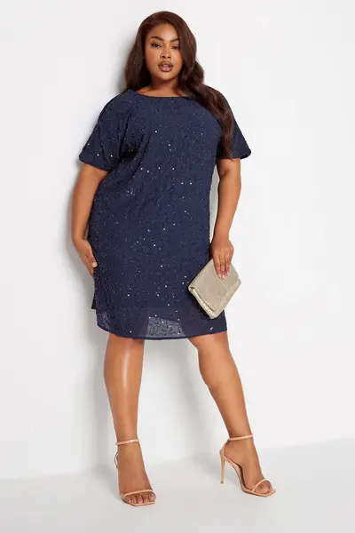 Image of Yours Embellished Shift Dress Dark Blue
