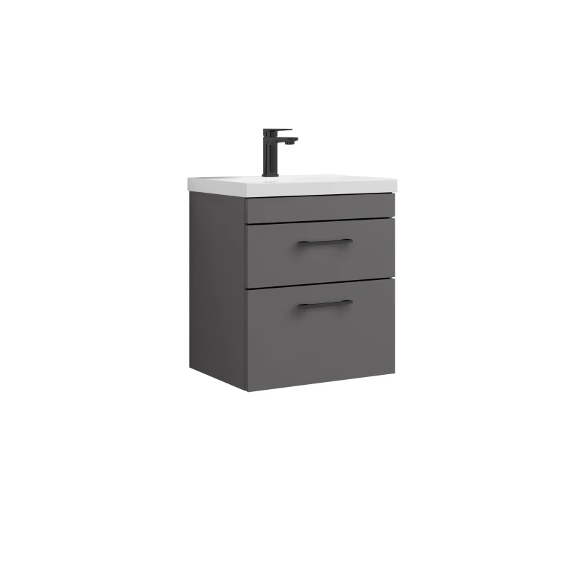 Image of Balterley 2 Drawer Wall Hung Vanity Basin Unit Gloss Grey Black Handles 500mm Grey