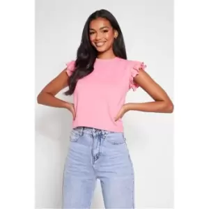Image of I Saw It First Cotton Frill Sleeve Tshirt - Pink