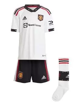 Image of Adidas Kids Manchester United Away 22/23 Mini Kit, White/Black, Size 2-3 Years