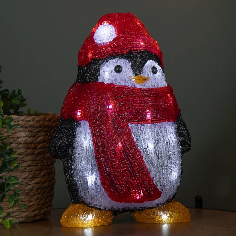 Image of 30cm Light up Acrylic Christmas Penguin with Scarf and 30 White LEDs
