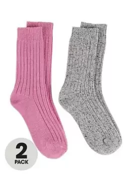 Image of TOTES 2pk Ladies Wool Blend Socks - Grey/Pink, Women