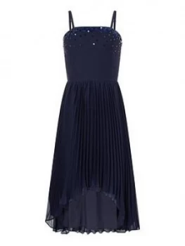 Image of Monsoon Girls Vienna Pleated Hanky Hem Prom Dress - Navy, Size 15 Years, Women