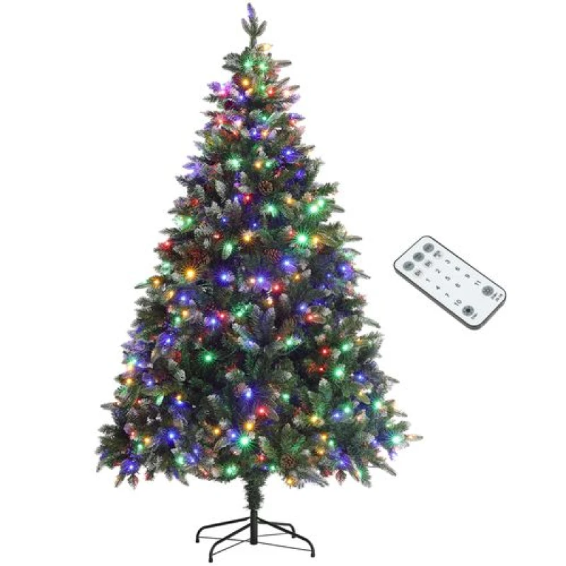 Image of HOMCOM 6 Ft Artificial LED Christmas Tree With Metal Base, Hinged Branches, Green 830-871V70MX
