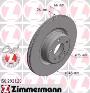 Image of ZIMMERMANN Brake disc Internally Vented 150.2921.20 Brake rotor,Brake discs BMW,1 Schragheck (F20),3 Touring (F31),3 Limousine (F30, F80),3 GT (F34)