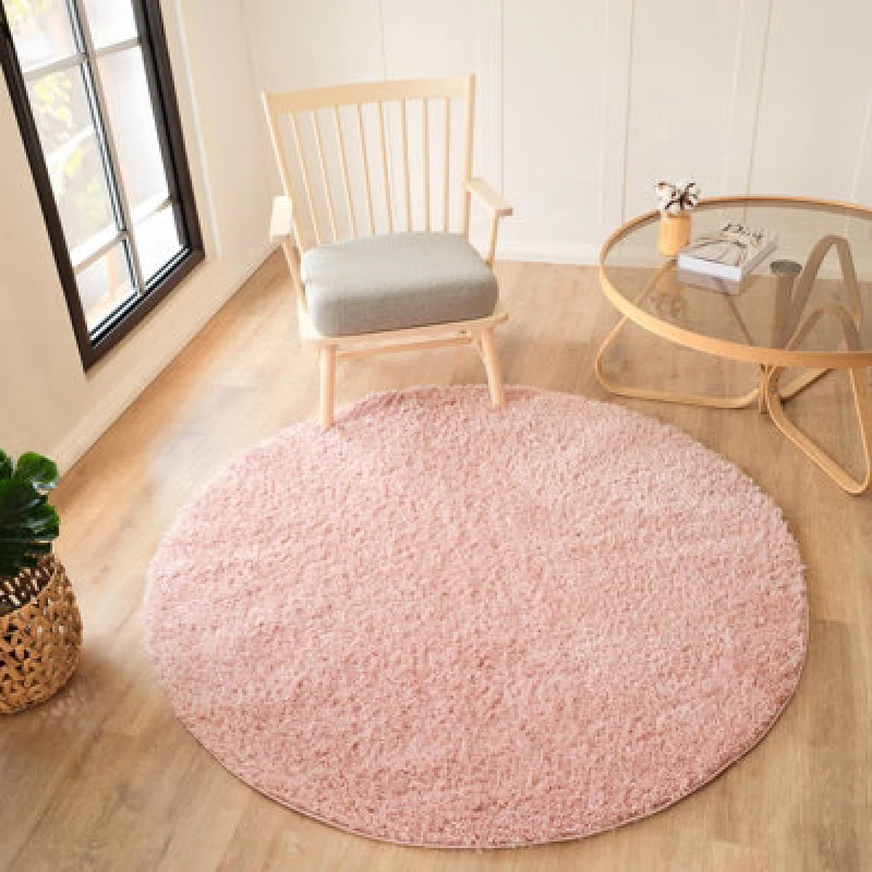 Image of Livabliss Round Shaggy Solid Color Plush Pile Pink Soso Area Rug 120 X 120 Cm - Easy Care, Non Shedding, Ideal For Living Room & Bedroom