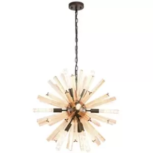 Image of Luminosa Lighting - Luminosa 10 Light E14, Round Pendant Brown Oxide , Champagne Gold Glass