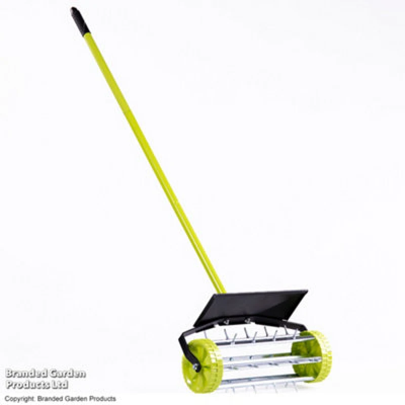 Image of Garden Gear Rolling Lawn Aerator 36Cm Drum, 27 Steel Spikes, Puncture-Proof Wheels, Adjustable Height & Safety Guard