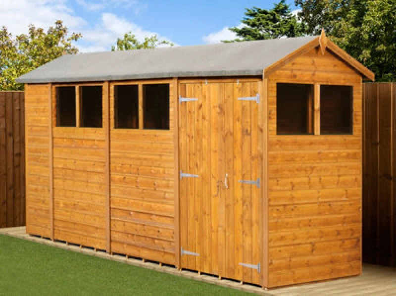 Image of Empire Sheds Empire Modular Apex 4X14 Dipped Treated Tongue And Groove Wooden Garden Shed Double Door Windows (4' X 14' / 4ft X 14ft) (4X14)