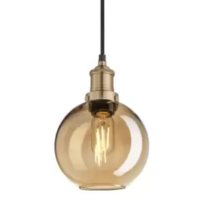 Image of Industville Brooklyn Tinted Glass Globe Amber Pendant / 7" Pewter Holder