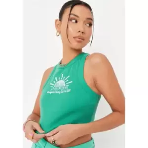 Image of Missguided embroidered racer neck crop vest top - Green