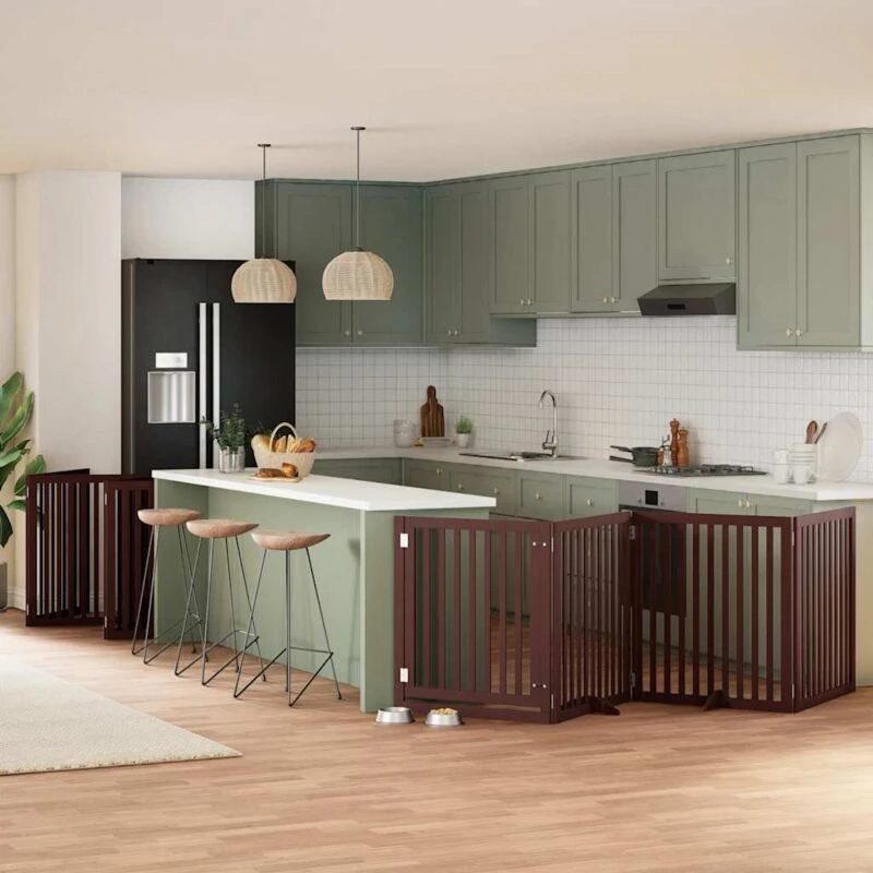 Image of vidaXL Dog Gate with Door Foldable 10 Panels Brown 800cm Poplar Wood, Brown 3155695