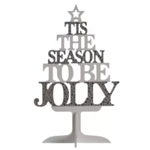 Image of Christmas Shop Wooden Text Tree Decoration (One Size) (Silver/White)