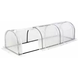 Image of 10779 3 Section Polytunnel Greenhouse / L195 x W60 x H50cm / Sturdy Steel Frame & Plastic Mesh Cover / Easy Access Roll Up Zipper Doors - Gardenkraft