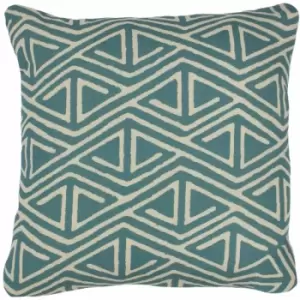 Image of Furn Nomi Geometric Mono Print Cushion Cover, Teal, 45 x 45 Cm