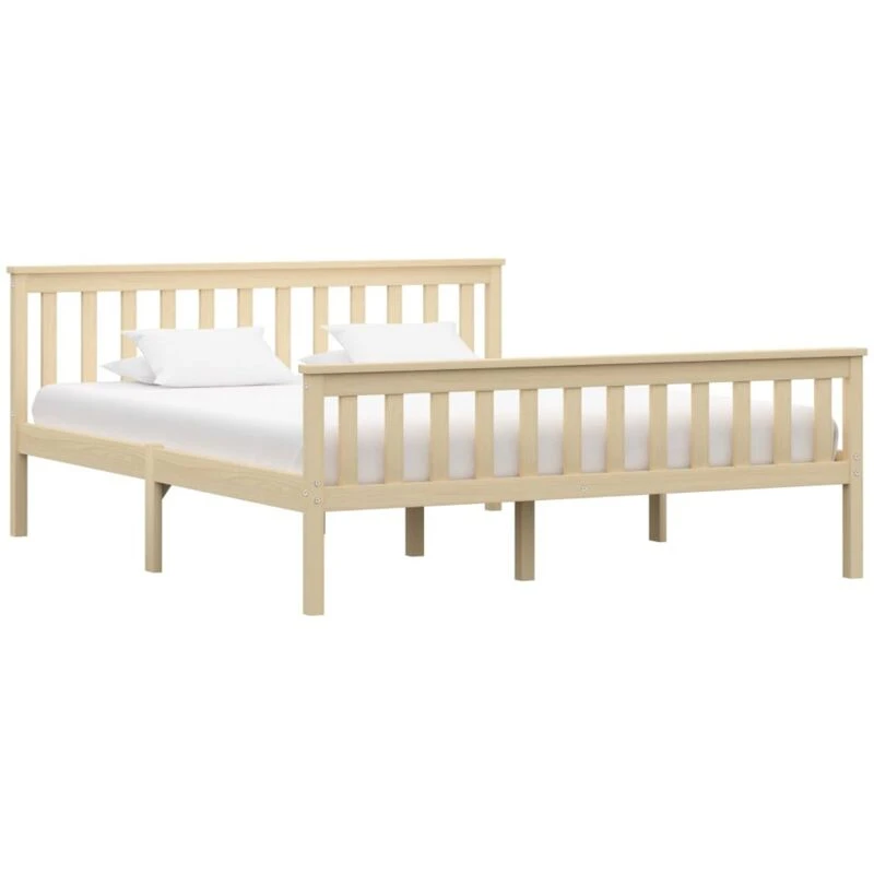 Image of vidaXL Solid Pinewood Bed Frame 160x200cm Light Wood Double Bedroom Furniture