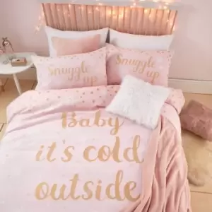 Image of Catherine Lansfield - Baby It's Cold Outside Glitter Reversible Duvet Cover Set, Pink, Single