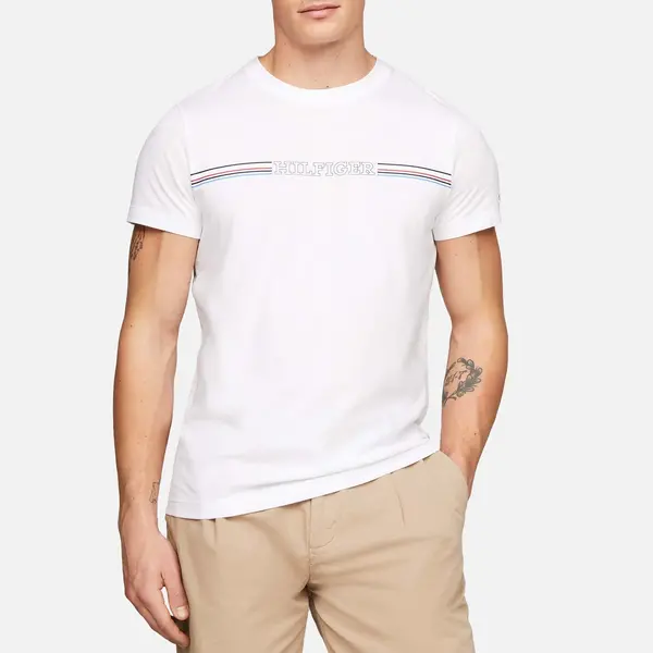 Image of Tommy Hilfiger Striped Slim Fit Cotton T-Shirt - M