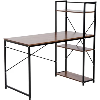 Image of Homcom - Computer Desk Laptop Table w/4-tier Bookshelf Metal Frame Walnut, Black