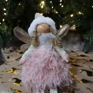 Image of 48cm Premier Christmas Sitting Angel Decoration with Dangly Legs in Pink & Gold