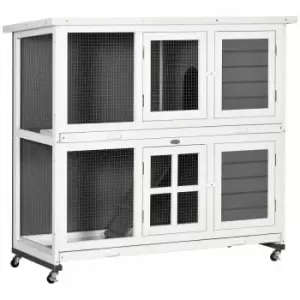 Image of Pawhut Outdoor And Indoor Wooden Rabbit Hutch With Wheels And Slide-out Trays, 119 X 50.5 X 109cm, Grey