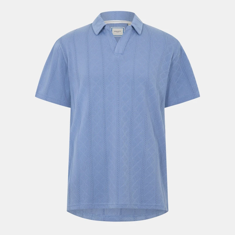 Image of Brave Soul Brave Soul Men Jacquard Trophy Neck Polo Shirt in Blue Size: Medium Blue M Male 5063487115433