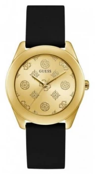 Image of Guess Peony G Womens Black Silicone Strap Gold Logo Watch