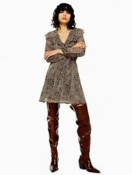 Image of Topshop Tall Heart Animal Print Ruffle Mini Dress - Tan