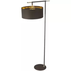Image of Floor Lamp Shade Gold Metallic LIning Brown Highly Polished Brass LED E27 60W
