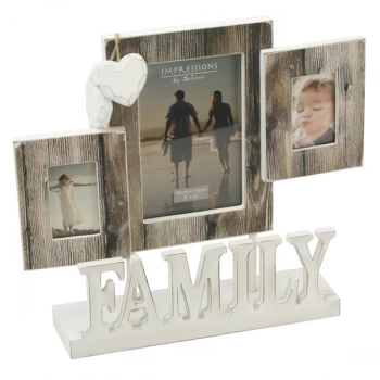 Image of Distressed Wood Triple Aperture Photo Frame - Family