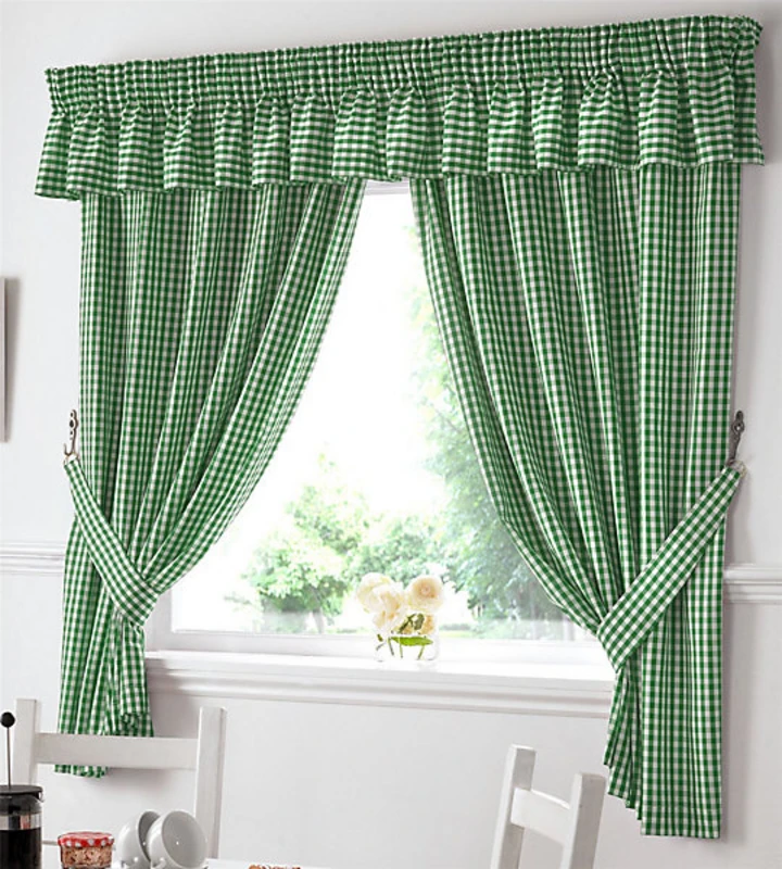 Image of Alan Symonds - Gingham Kitchen Curtains Green 46 x 42' 12399337