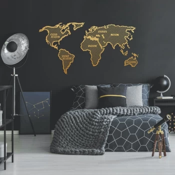 Image of World Map In The Stripes - Gold (150 x 80) Gold Decorative Metal Wall Accessory