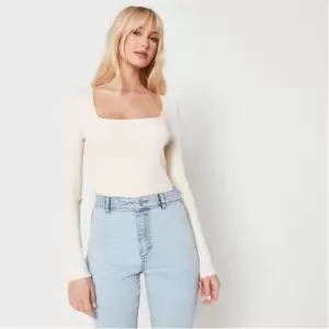 Image of Missguided Basic Square Neck Knit Rib Top - Cream