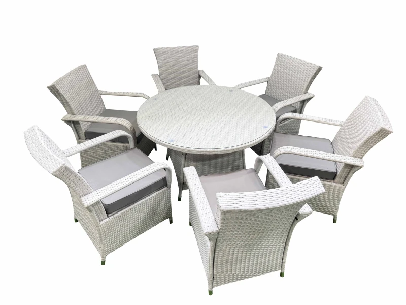 Image of Fimous Wicker PE Rattan Garden Furniture Set Patio Outdoor 6 Chairs Plus Big Round Table Set Light Grey Mixed Light Grey Unisex