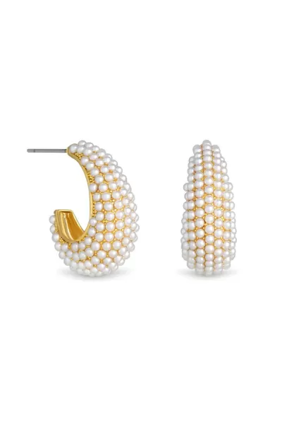 Image of Gold Plated Pearl Embellished Curved Hoop Earrings