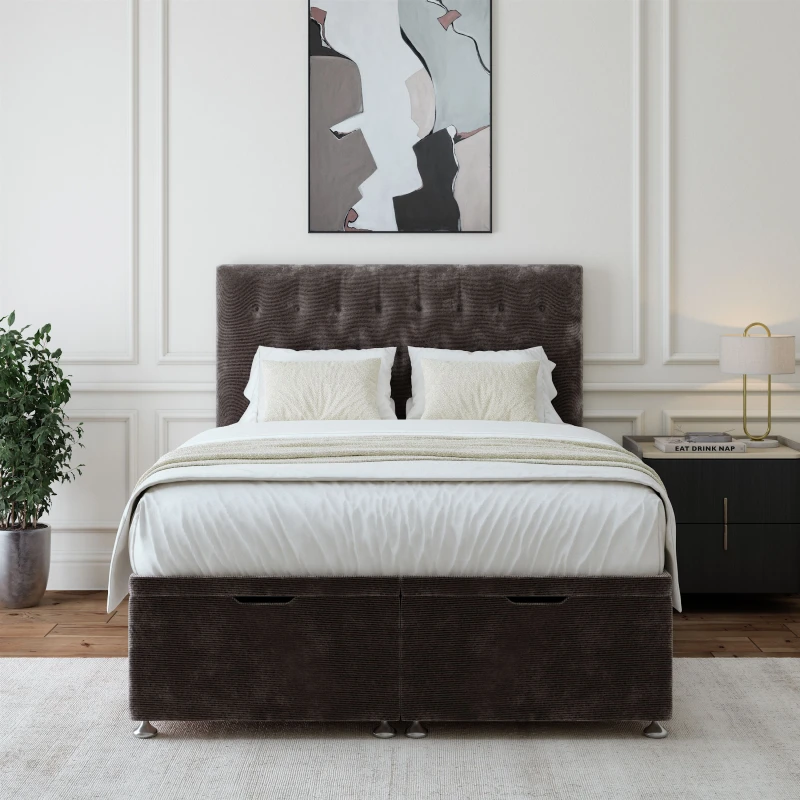Image of Bedmaster Bedmaster Chenille Ottoman Divan Base And Button Headboard in Charcoal Size: Small Double Charcoal Small Double Unisex 7867868463728