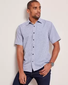Image of Cotton Traders Mens Signature Short Sleeve Soft Touch Gingham Shirt in Blue