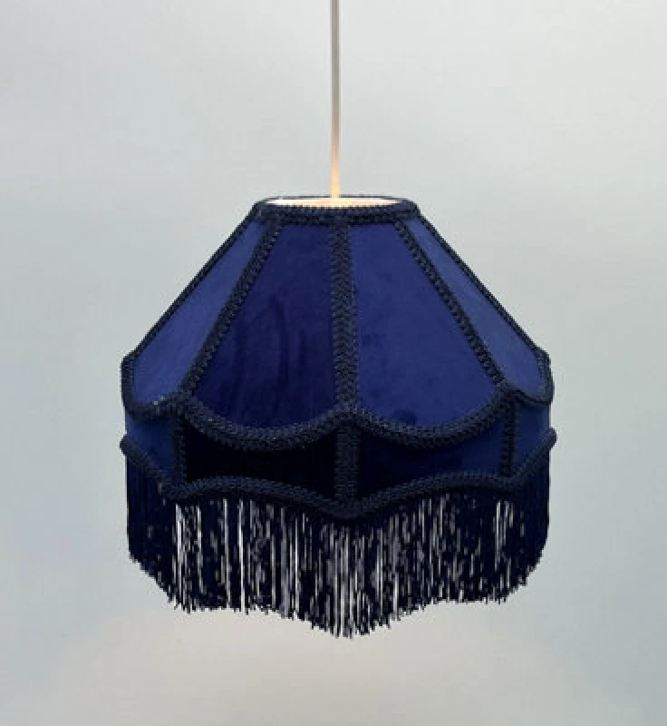 Image of K Living Stunning Navy Traditional Velvet Lamp Shade With Tassels 12Inch