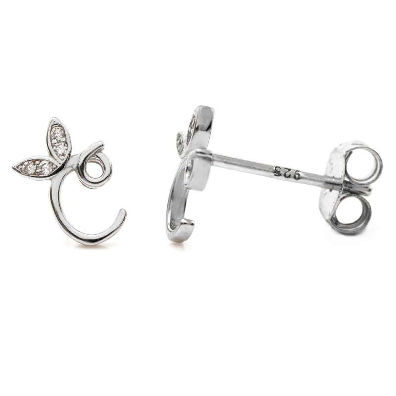 Image of Say It With Winged Initial Earring Pair - Sterling Silver - C Silver Unisex One Size